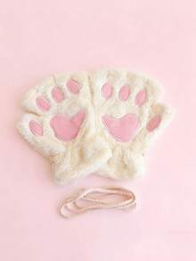 8-16Y Cat Claw Gloves Plush Half Finger Bear Paw Fingerless Gloves Cute Girl Thick Fleece Halter Neck Gloves Cartoon Warm Hands - Multicolor - View 10