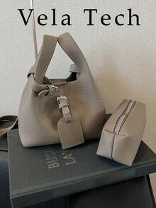 Small Batch Design Casual Versatile Minimalist Fashion PU Texture One Shoulder Oblique Handbag Tote Bucket Bag Ladies Outdoor Handbag, High-End Quality Retro Messenger Bag