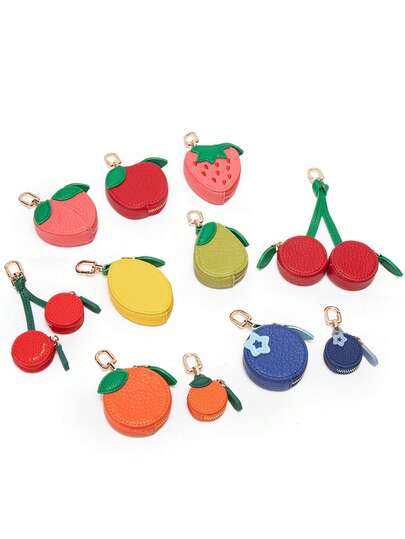 FOREVER MIYIN 简单可爱的水果形钥匙扣迷你水果系列零钱包包饰樱桃图案钱包钥匙扣水果吊饰 2025 新款钱袋兼容 Airtag 和钱包可爱钥匙扣迷你钱包带两个拉链口袋适合女性日常旅行使用 - 生日/情人节/周年纪念礼物