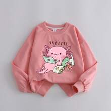 Áo nỉ cổ tròn in hình kỳ giông hoạt hình dành cho bé gái tuổi teen, thoải mái, thời trang mùa thu đông dễ thương. - Hồng - Xem 2