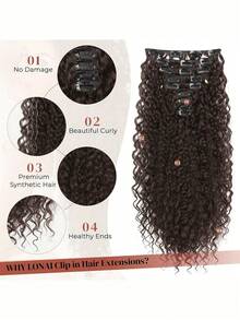Brown Synthetic Wig Curling Clip Hair Extensions, Double Hair Curtain Full Head Heat Resistant Fiber Synthetic Curling Hair Extensions 9-Piece Set - Brown - View 4