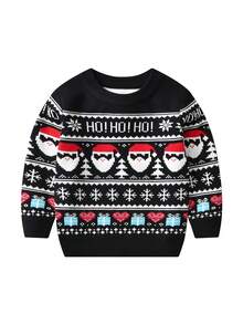 Young Boy Christmas Santa Claus Knit Pullover Sweater, Suitable For Spring, Autumn And Winter - Black - View 1