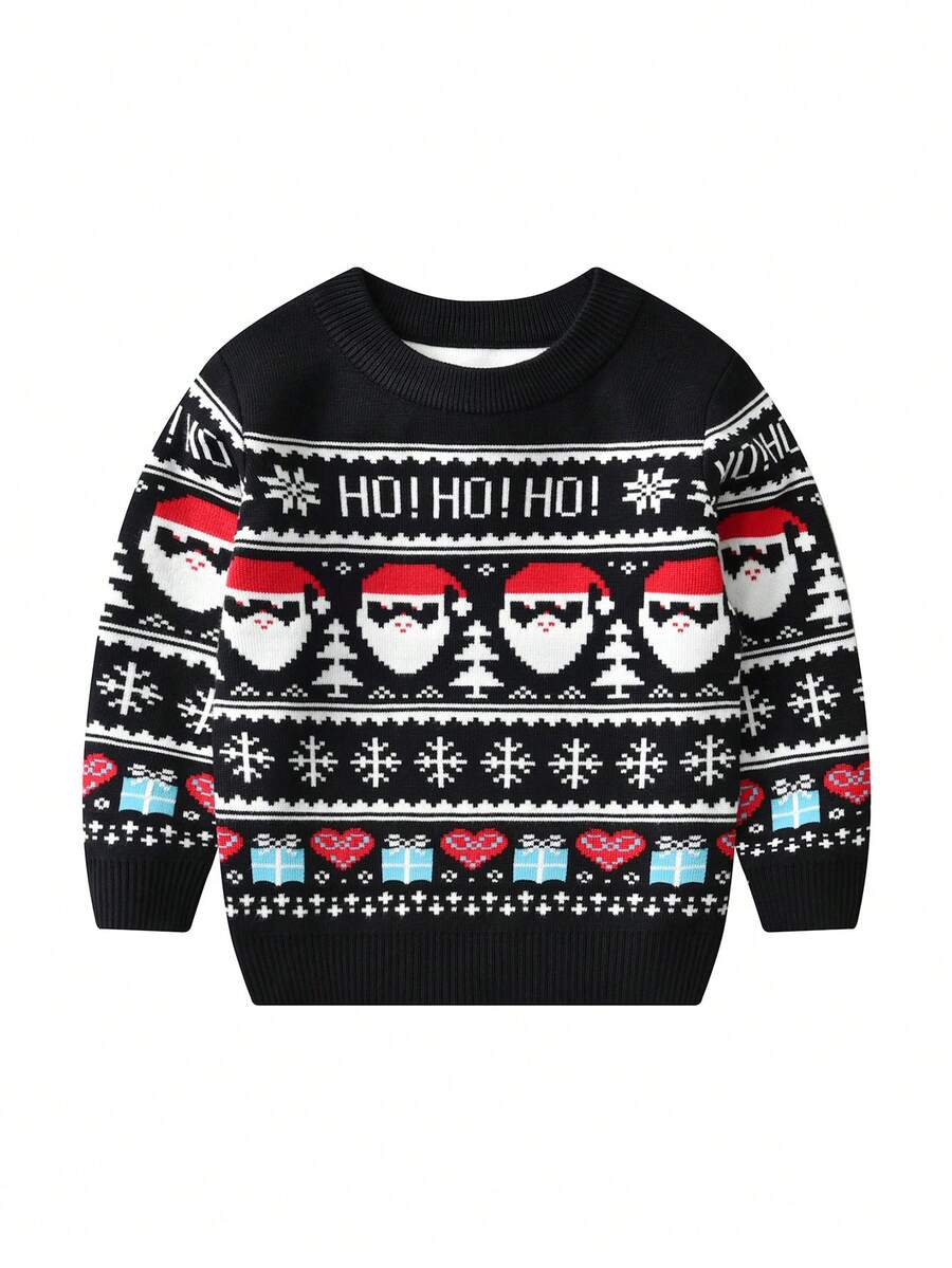 Young Boy Christmas Santa Claus Knit Pullover Sweater, Suitable For Spring, Autumn And Winter - Black - View 1