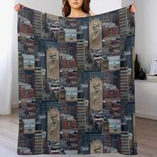 Leonard Cohen Mural Montreal Throw Blanket Shaggy Large Flannels Bed Plaid Blankets - Black - View 1
