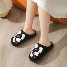Cozy Plush Halloween Pumpkin Slippers, Non-Slip Fluffy Design - Butterfly Ghost - View 8