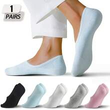 1 par de calcetines invisibles para mujer - Mezcla transpirable y que absorbe la humedad, ultra suaves para el hogar, la oficina y el yoga. Paquete multicolor (rosa, azul, negro, blanco, gris) con un diseño juvenil - Multicolor - Ver 2