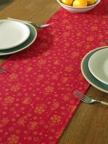 1pc Merry Christmas Red Table Runner, Foil Bell Pattern, Rectangular, Washable, For Sideboard, Shoe Cabinet, Dining Table, Party Tablecloth, Room Decor, Autumn/Winter Home Decor, Suitable For Farmhouse, Kitchen, Dining Room, Living Room, Gathering, Party, Holiday Decoration, Christmas, New Year - Red - View 10