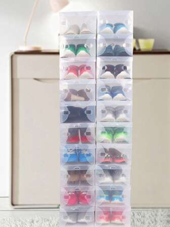 12pcs Fully Transparent Foldable Dustproof Shoe Storage Boxes, Space-Saving Shoe Organizer Boxes