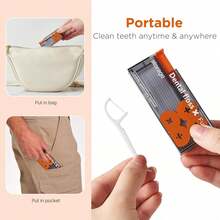 1 Piece Orange Portable Floss Dispenser, Floss Picks With 2025 Designed Bracket, Automatic Floss Organizer, Oral Care Press-Type Disposable Floss Sticks (Including 10 Pieces Of Floss), Suitable For Travel, Business Trips And Daily Use - 橘色 - 查看 2