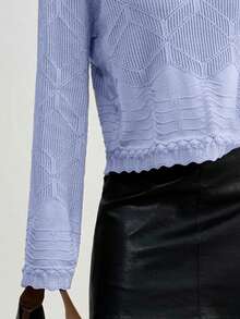 Suéter para mujer de moda tejido ligero unicolor diseño texturizado con manga acampanada básico para uso casual o diario - Azul - Ver 4