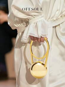 优雅金色金属新娘婚礼派对手拿包，适合婚礼、宴会、派对、海滩度假等场合 - 金色 - 查看 1