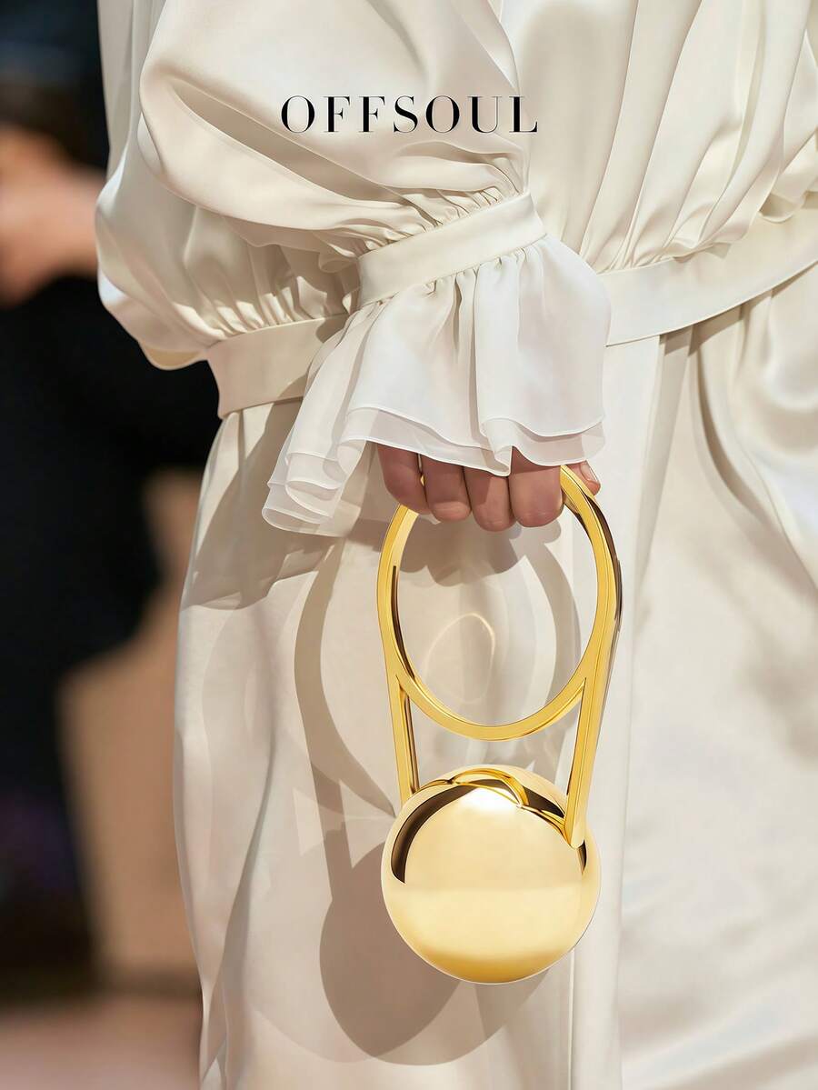 优雅金色金属新娘婚礼派对手拿包，适合婚礼、宴会、派对、海滩度假等场合 - 金色 - 查看 1