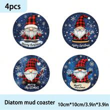 4 piezas/6 piezas/300 piezas Posavasos de barro de diatomeas con estampado de gnomos navideños y copos de nieve, posavasos de café, decoración multiocasión para el hogar y restaurantes, regalos diarios, decoración de mesa, decoración de fiesta temática