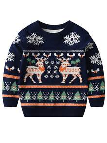 Chico joven Jersey con patrón de Navidad - azul real - Ver 1