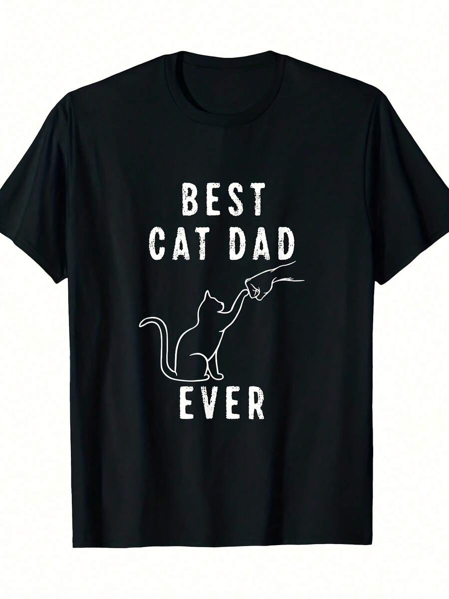 Best Cat Dad T-Shirt Cat Dad Paw Fist Bump Cat Cat T-Shirt100 Percent Cotton Manfinity Men Mens Clothes 220g Heavy-Duty Pure Cotton T-Shirt, Fashionable And Comfortable Wo's Cotton T-Shirt - 黑色7 - 查看 1