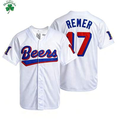 Kekambas Men's 17 # Doug Remer Jersey Beers Movie Baseball Jersey Elastic Fabric -Casual Sports Shirt Button Embroidered Training Match Sports Shirt