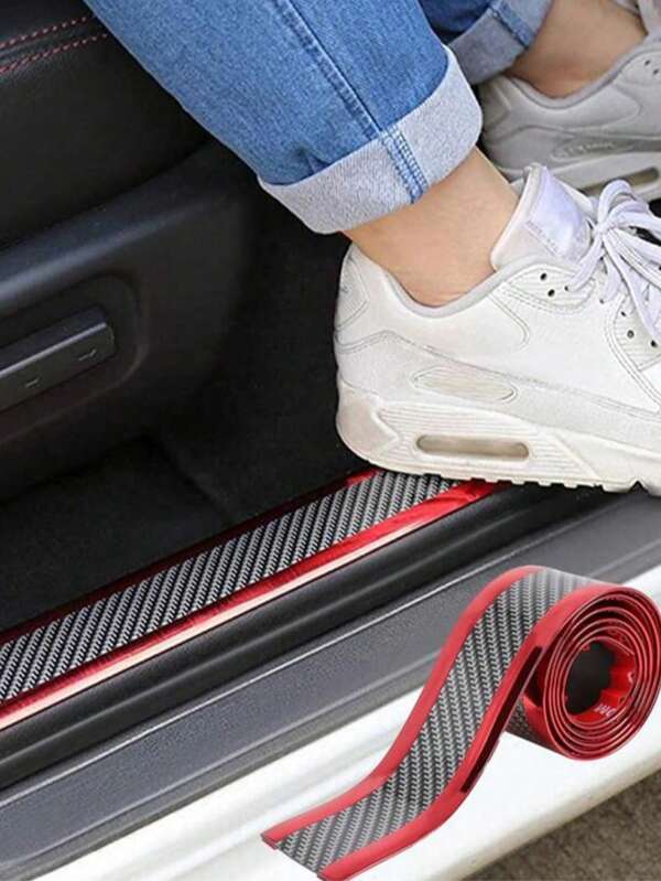 1 pièce Protecteur de seuil de porte de voiture, autocollant anti-rayures pour seuil de porte de voiture et autocollant anti-collision pour pare-chocs de voiture avec motif fibre de carbone 5*100cm/1 rouleau, autocollant de protection style fibre de carbone, décalcomanie anti-rayures, accessoires automobiles