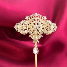 1 pezzo Elegante spilla mediorientale araba per hijab e scialli, gioiello tradizionale da sposa, pendente a goccia d'acqua con motivo floreale arabo traforato