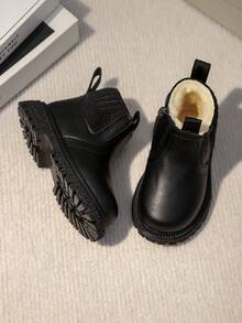 最新时尚儿童短靴，幼儿鞋平底侧拉链冬季新款真皮男童靴女童靴婴儿靴 - 黑色 - 查看 6