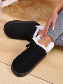 Botas de neve femininas de cano curto, chinelos quentes para ambientes internos/externos, sapatos de inverno da moda para casa - Preto - Ver 5