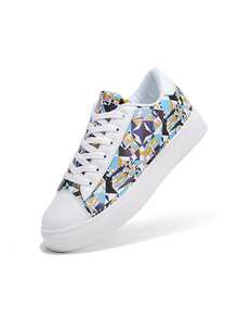 Unisex Graffiti Lace-Up Skateboard Shoes, Versatile Casual Fashion Sneakers For Couples, Suitable For All Seasons