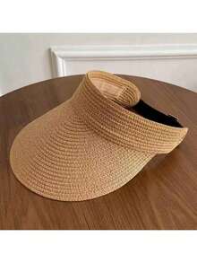 1pc Vintage Straw Hat, Foldable Brimless Boho Sun Hat, Fashion Sun Protection For Women