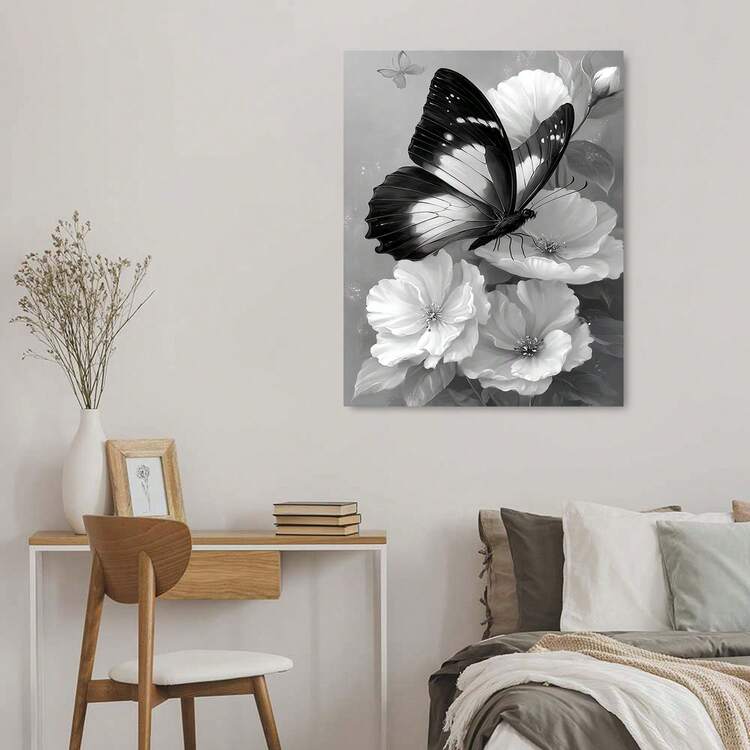 Black And White Butterfly Flower Canvas Wall Art Elegant Nature Scene Decor For Living Room Bedroom Bathroom Minimalist Aesthetic Prints Home Decoration Gift For Nature And Butterfly Lovers Art Painting Pictures Canvas Wall Art Room Decor Halloween Decor Home Decor Christmas Decoration Bedroom Decor Christmas Decorations Christmas Decoration 2025 - Framed - View 5