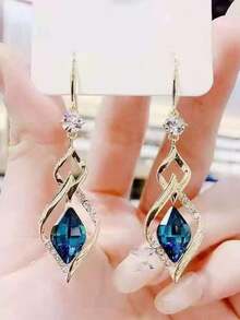 "1 Pair Elegant Blue Crystal Drop Earrings For Women – Fashionable Hook Design, European & American Classic Style Jewelry, Versatile Statement Accessory, Chic 2025 New Arrival, Perfect For Daily Wear, Parties & Gift Giving" - 彩色 - 查看 10