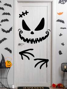 Black Halloween Door Sticker, Ghost Face Stickers, Black Ghost Window Wallpaper For Indoor Outdoor Party Decoration, Haunted House Supplies/Halloween Door Decorations/Halloween Bedroom Decorations