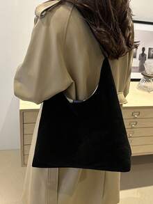 Large Capacity Suede Tote Bag For Women 2026 New Korean Style Premium Fashion Casual Versatile 2 Pieces Set Shoulder Commuter Shopping Bag - Black - View 5