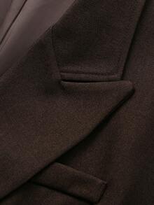 Women's Solid Brown Lapel Collar Linen Blend Jacket - Dark Brown - View 3