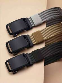 Cinto Automático de Náilon Masculino com Fivela de Liga de Ferro Quadrada, Cinto de Náilon Versátil com Fivela Automática para Estudantes Masculinos, Cinto de Vela de Náilon Respirável, Cinto de Náilon para Atividades ao Ar Livre para Jovens, Cinto de Fivela Trançada Respirável e da Moda para Esportes, Estilo Esportivo, Casual Outdoor, Treinamento Militar Estudantil, Cinto Trançado Durável, Adequado para Lazer de Verão para Jovens