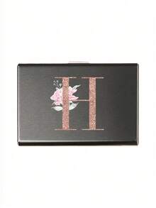 Estuche de tarjetas delgado con 6 ranuras para tarjetas, con patrón de iniciales de la A a la Z en color oro rosa, billetera portadora de identificación y tarjetas de crédito, minimalista y delgado de metal de aluminio, cartera RFID para mujeres y organizador de tarjetas de metal para hombres