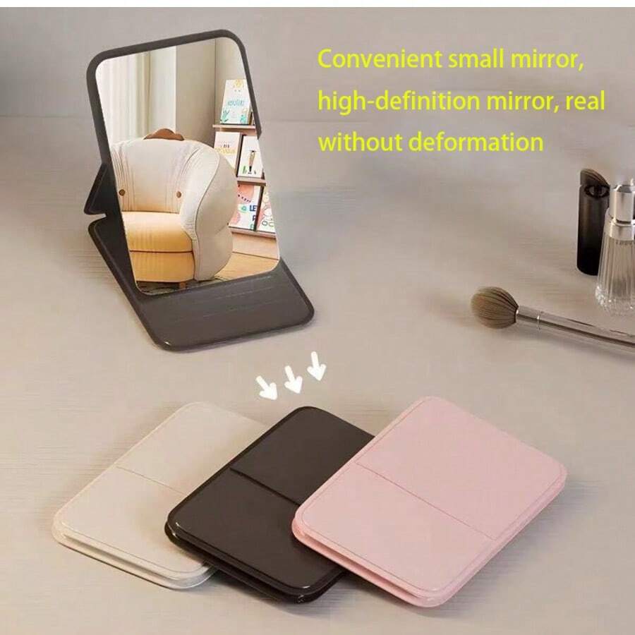 1 buc oglindă de machiaj în stil Ins, dormitor studențesc, oglindă de machiaj transparentă, oglindă mică portabilă de călătorie, oglindă pliabilă neagră
