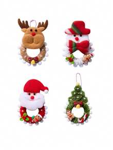 1 Set Christmas Hanging Ornament Craft Kit With Twist Ties & Beaded Chains, Felt Ornament Decorations Of Santa Claus, Christmas Tree, Reindeer, Snowman, Creative DIY Craft For Kids, Children's Gift, Handmade DIY Material Pack, Christmas Decoration Keychain Craft For Kindergarten