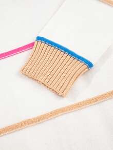 Acelitt Cardigan ample décontracté sans bouton, patchwork de rayures multicolores pour l'automne et l'hiver - Blanc - Voir 6