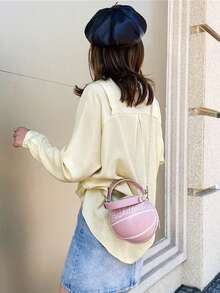 Mini Letter Basketball Design Round Bag, Fashionable Chain Shoulder Round Bag, Zipper Handbag - Multicolor - View 5