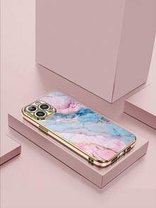 1 pieza Funda de teléfono a prueba de golpes con patrón de mármol rosa electrochapado 6D, compatible con Apple y otros teléfonos inteligentes, compatible con iPhone, teléfonos Android como - Multicolor - Ver 1