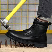 Men's Winter High-Top Safety Shoes, Warm Padded Lining, Microfiber Upper, Steel Toe Cap & Puncture Resistant, Soft Rubber Sole, Functional Work Boots