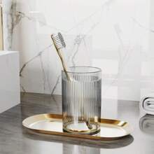 New Gold-Plated Vertical Striped Rinse Cup, A Luxurious And Minimalist Rinse Cup With High Aesthetics, Suitable For Brushing Teeth At Home, Couples, Bathroom Use, Simple And Transparent Design, Couple Color Matching. - Multicolor - View 11