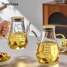 1pc Glass Oil Bottle, 500ml/700ml/900ml Large Capacity With Measurement Scale, Smooth Pouring Non-Drip, Kitchen Household Seasoning Bottle, Liquid Soy Sauce Vinegar Bottle, Seasoning Bottle, Christmas Decor