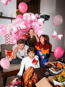 43/85 globos con lazos rosas, globos de foil de 12 pulgadas con lunares rosas y lazos, y globos de confeti con cinta, para decoración de cumpleaños de niñas, baby shower, boda