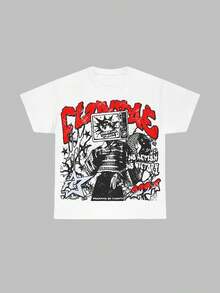 Red TV Head 2024 Slogan FLONTAE Graphic T-Shirt,Comfortable Casual Short Sleeve, 220 Grams Heavyweight Cotton Printed T-Shirt,Halloween - 白色 - 查看 1