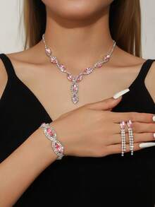 Elegant Bridal Jewelry Set - Rhinestone Necklace, Earrings & Bracelet For Dresses & Evening Gowns