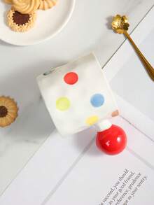 1个创意陶瓷马克杯，球形手柄，手绘点状图案，两种款式可选，适合家庭/餐厅使用，可作咖啡杯、牛奶杯，个性化礼品，女士礼品，妈妈礼品，生日礼品 - 彩色 - 查看 3