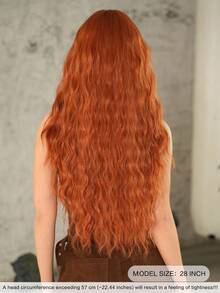 7JHH WIGS 28 英寸宽松长波浪姜黄色假发，适合时尚女性，华丽姜橙色中分波浪假发，柔软合成耐热纤维头发，自然赤褐色替换假发，适合女孩日常佩戴、音乐节派对角色扮演使用 - 薑色 - 查看 3