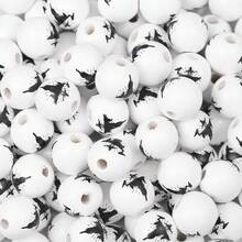 10pcs Multicolor Round Pumpkin, Bat, Skull, Ghost, Spider Web Shaped Wooden Beads, Halloween Themed Decorative Beads, Spacer Beads, For DIY Bracelets, Necklaces, Earrings, Anklets, Keychains, Backpack Chains, Christmas, Thanksgiving, Back To School, Birthday Gifts, Room Party Decor