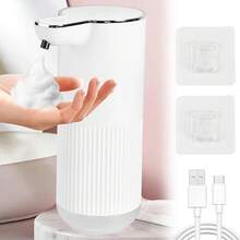 Despachador de Jabon Liquido sin Contacto, 350ml USB Recargable Automatico Dispensador Jabon Baño, Sensor IR Inteligente Dispensador de Shampoo con 4 Velocidades Ajustables, para Baño, Cocina (Espuma) - Espuma - Ver 3