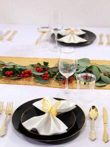 1/25件套可重复使用水果盘套装，金边，适合家庭聚会、派对、户外活动、团队活动、烹饪、圣诞节和其他场合 - 黑色 - 查看 7