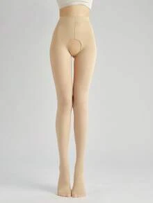 1件装女士加厚无裆连裤袜，不透明，舒适保暖 - 杏色 - 查看 3